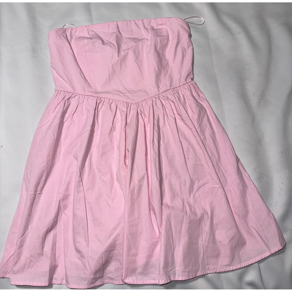 Dee Elly Pink Strapless Smocked Back Mini Dress L Fit and Flare Summer Cotton